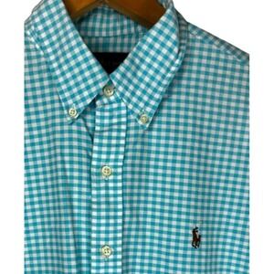 Ralph Lauren Mens Sz Large Shirt Blue White Button Up Long Sleeve Check Easter‎